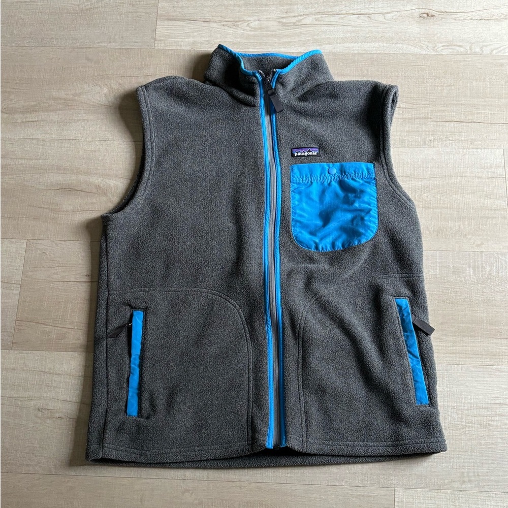 Patagonia Karstens Fleece Vest Gray Nickel and Blue Men’s Medium